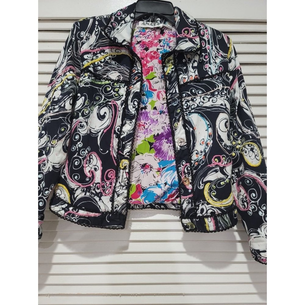 Anage Women multicolor Jacket S Paisley waves spiral design colorful Embellis